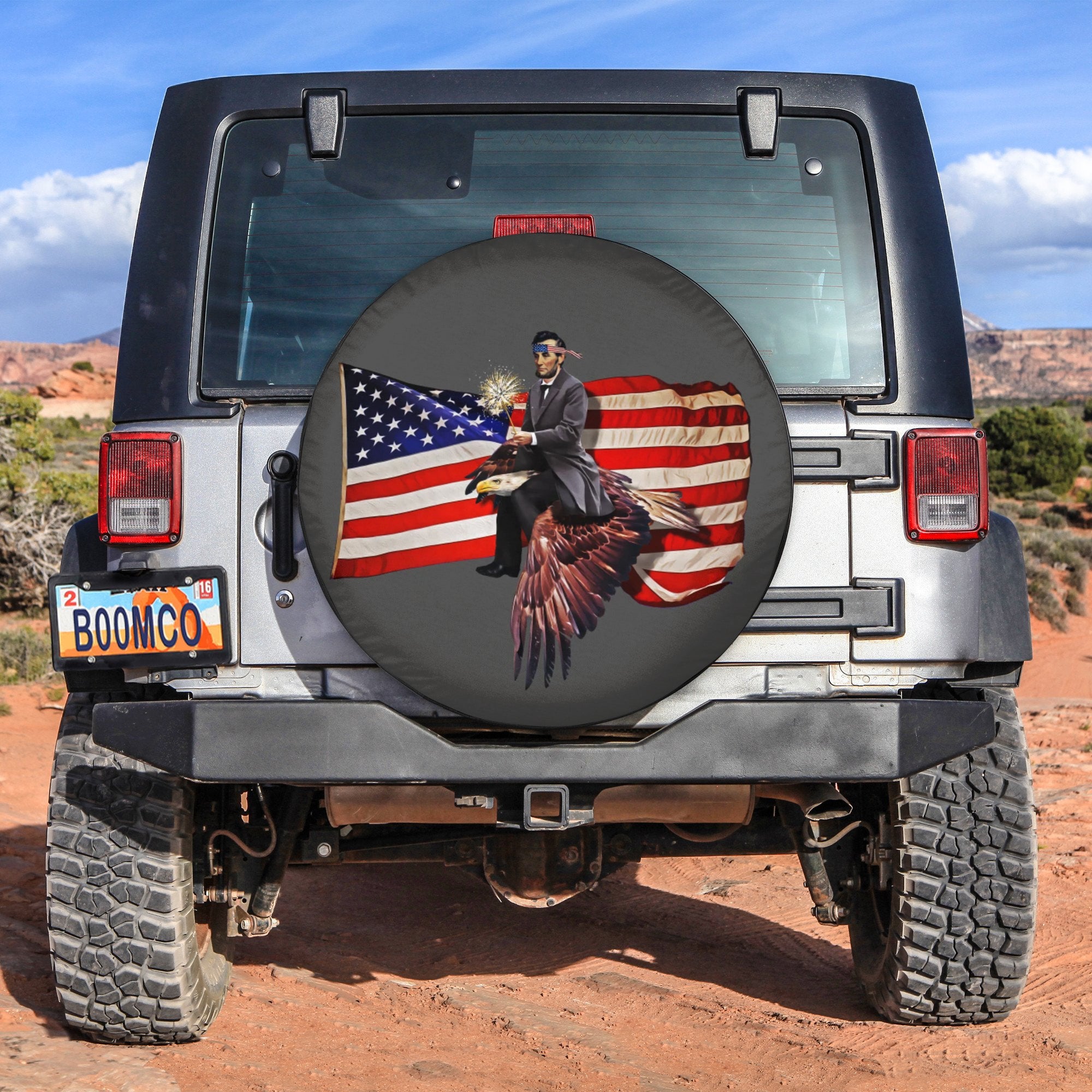 4th Of July Tire Covers - US Independence Day Abraham Lincoln Riding American Bald Eagle Spare Tire Cover NO.41 LT8