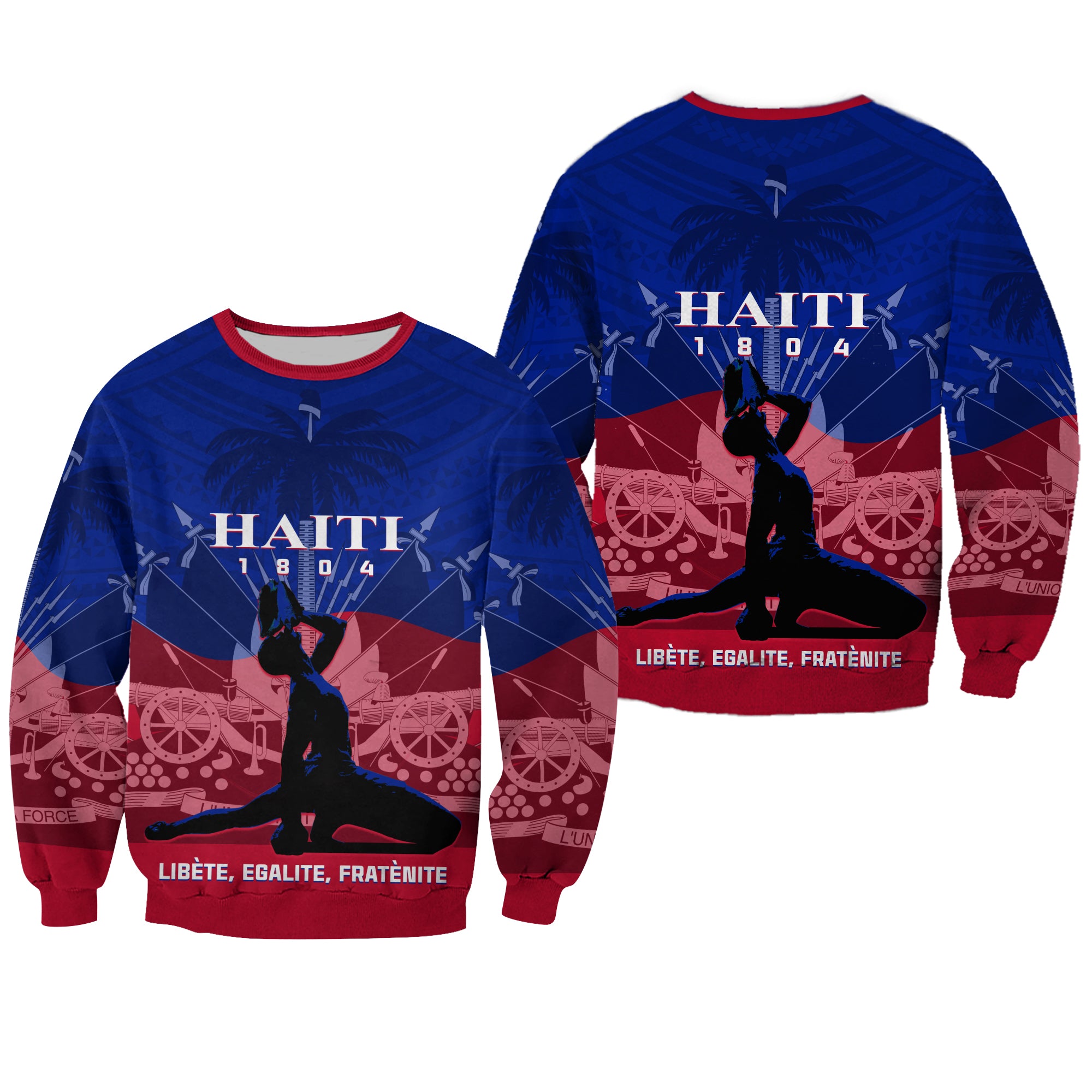 Haiti Sweatshirt Negre Marron With Coat Of Arms Polynesian Style - Wonder Print Shop