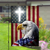 3D printed patriotic flag on yard stand, American eagle head with stars-and-stripes