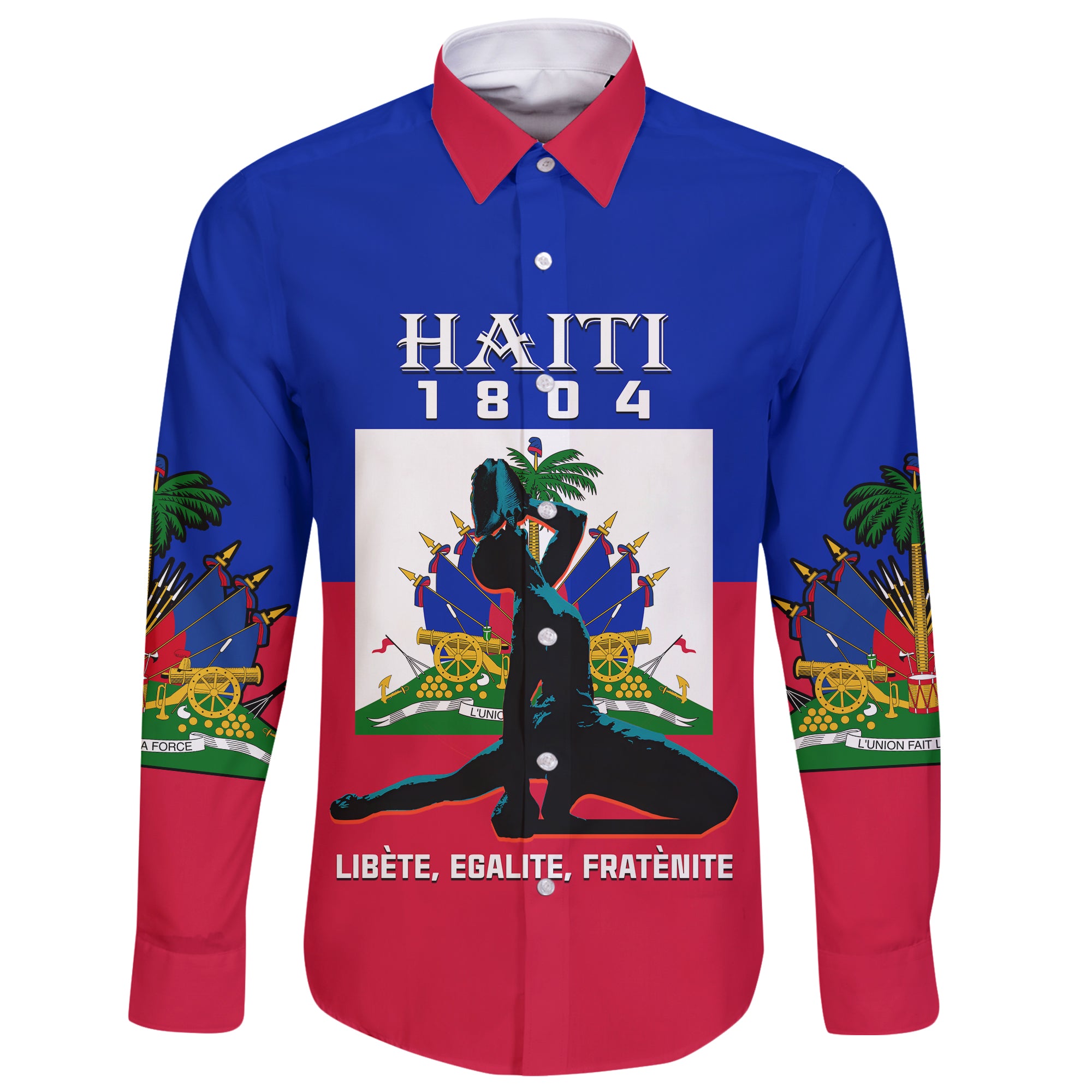 (Custom Personalised) Haiti Long Sleeve Button Shirt Negre Marron With Haitian Flag - Wonder Print Shop