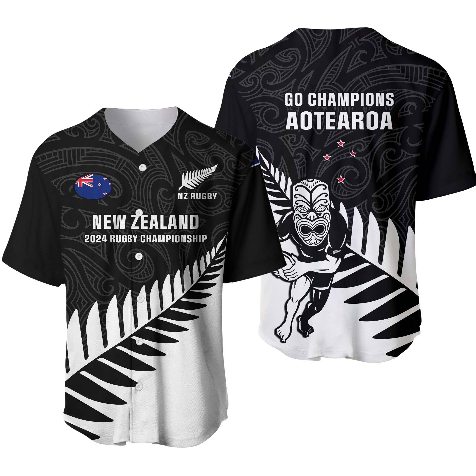 New Zealand Silver Fern Rugby Baseball Jersey All Black 2023 Go Champions Maori Pattern - Wonder Print Shop