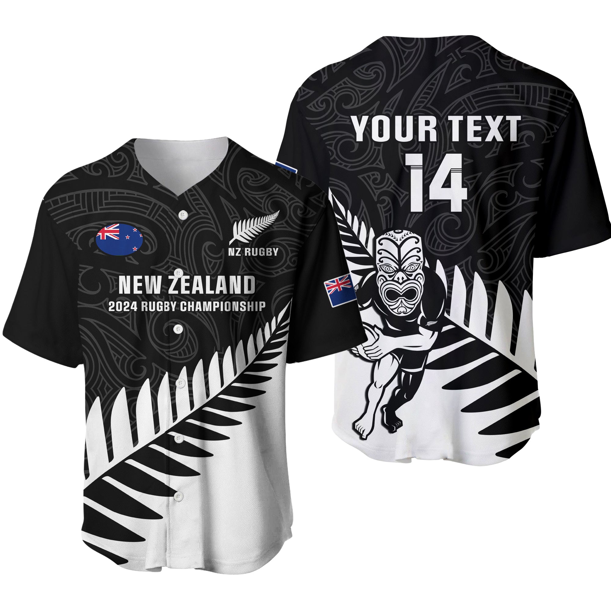 Personalised New Zealand Silver Fern Rugby Baseball Jersey All Black 2024 Go Champions Maori Pattern - Wonder Print Shop