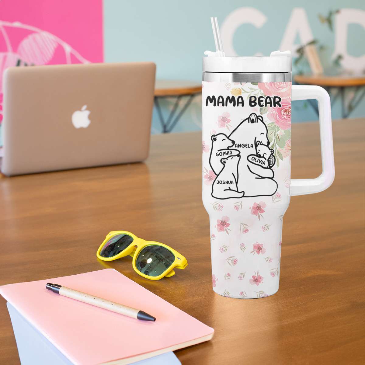 Custom Mother's Day Tumbler With Handle Mama Bear With Cubs | Wonder Print Shop