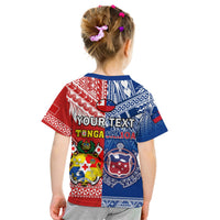Back of kids polynesian rugby T-shirt with 'YOUR TEXT' and crest graphic