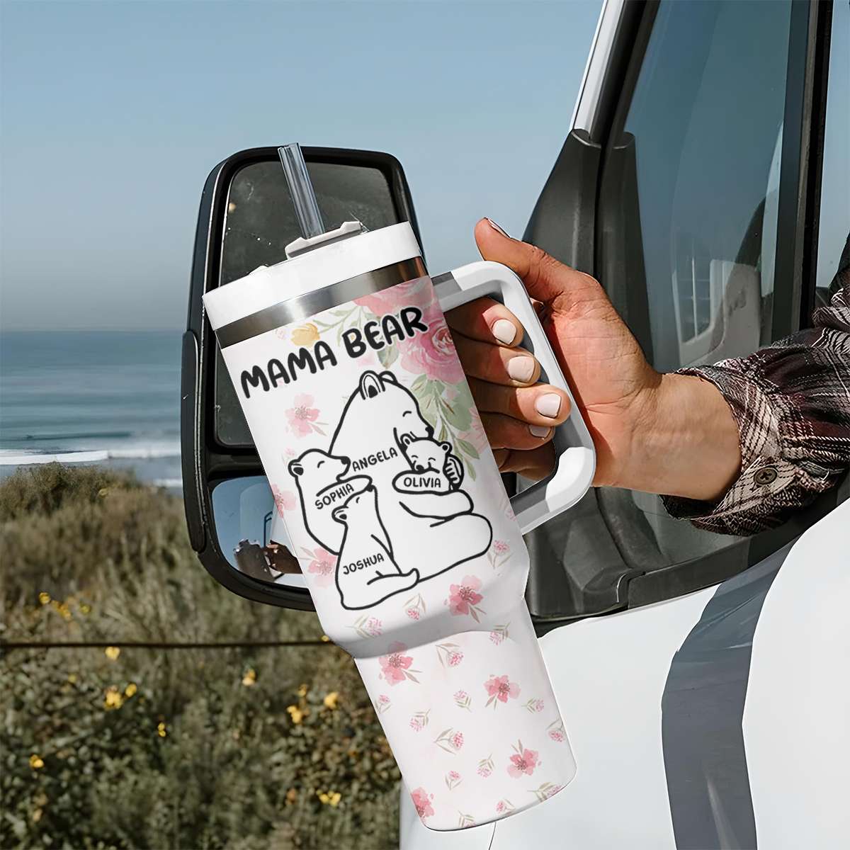 Custom Mother's Day Tumbler With Handle Mama Bear With Cubs | Wonder Print Shop