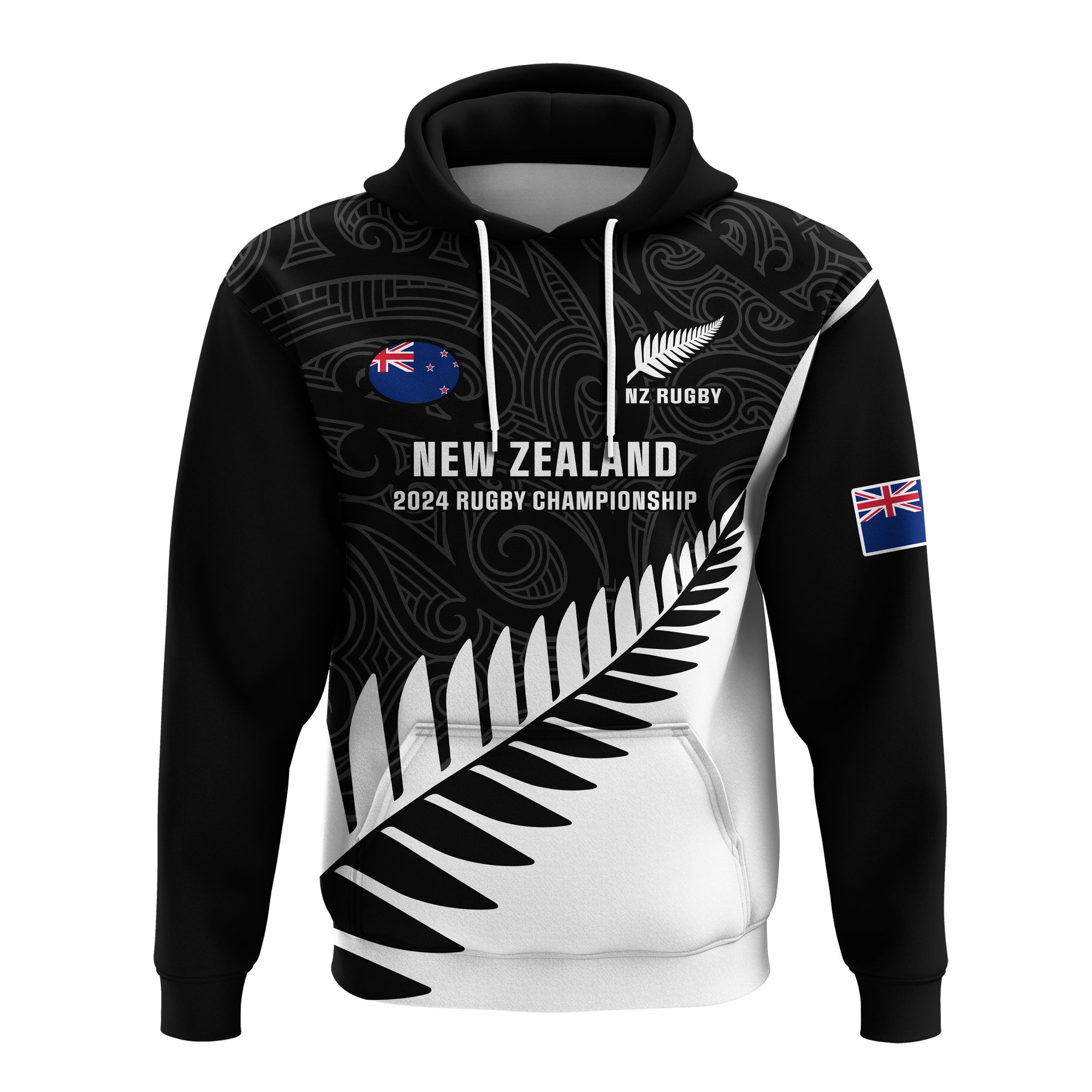 Personalised New Zealand Silver Fern Rugby Hoodie All Black 2024 Go Champions Maori Pattern - Wonder Print Shop