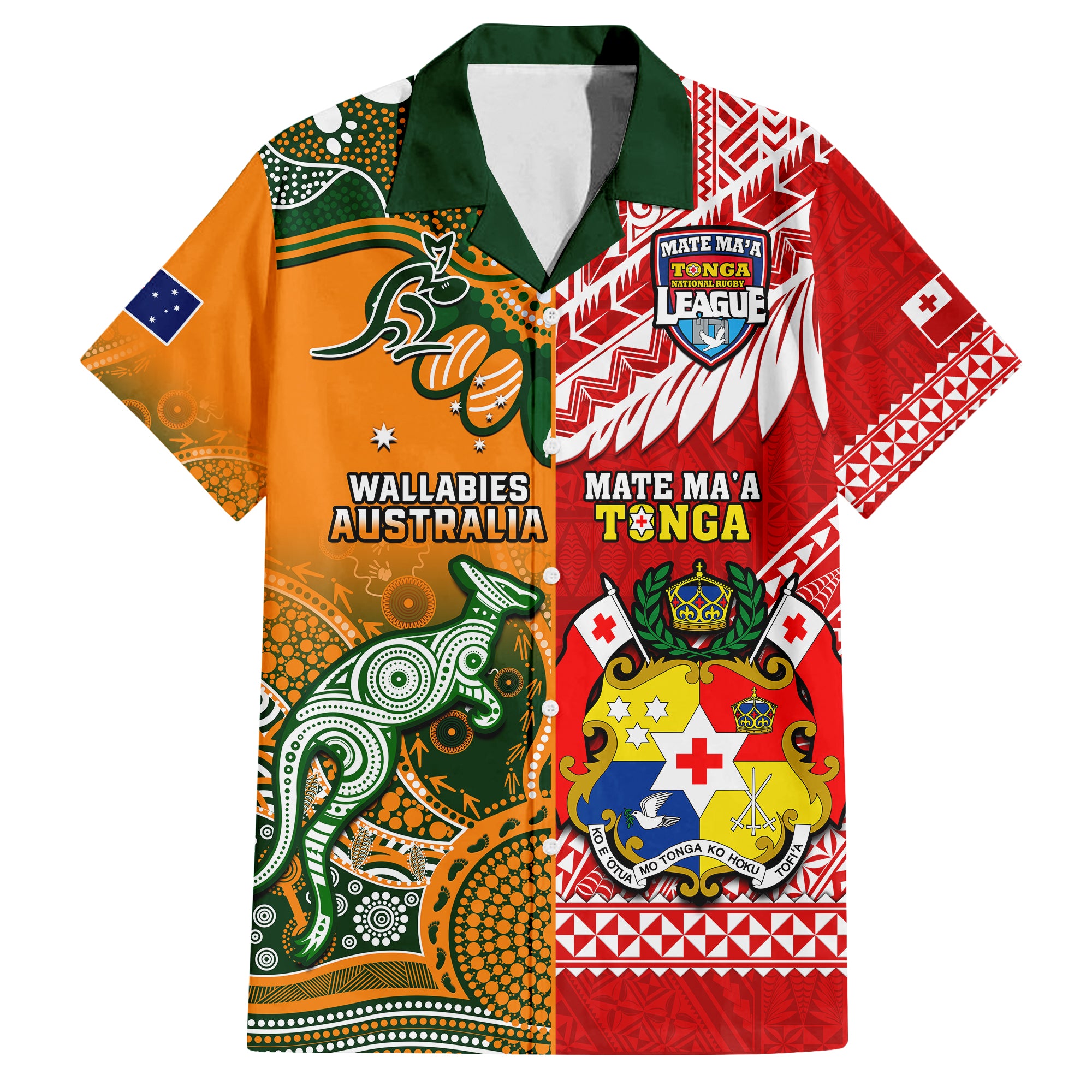 (Custom Personalised) Mate Maa Tonga And Wallabies Rugby Hawaiian Shirt Polynesian Mix Aboriginal - Wonder Print Shop