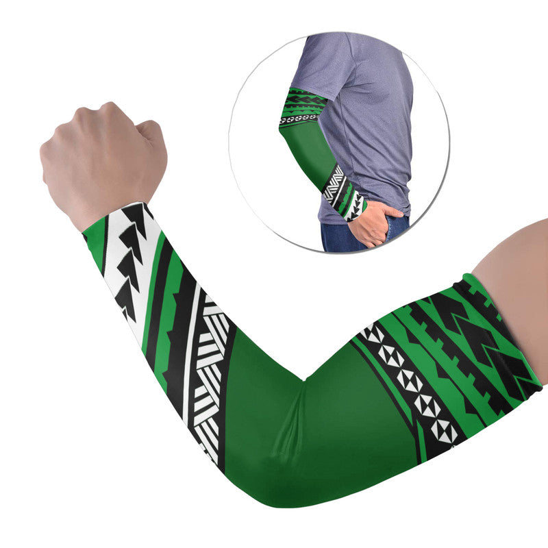 Polynesian arm sleeve set of 2, green fabric with black and white geometric pattern