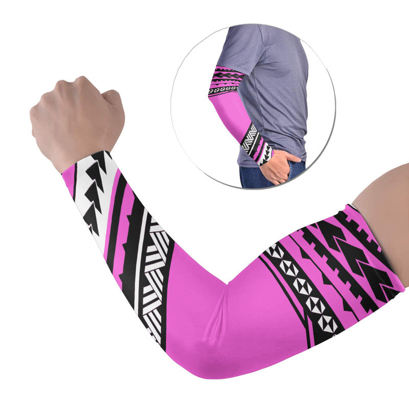 Pink arm sleeve with black-and-white geometric Polynesian print, set of 2.