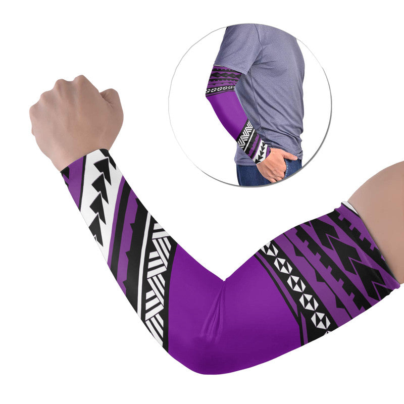 Purple arm sleeves set of 2 with black and white geometric Polynesian patterns