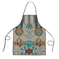 Turquoise blue beaded breastplate apron with geometric front, black straps