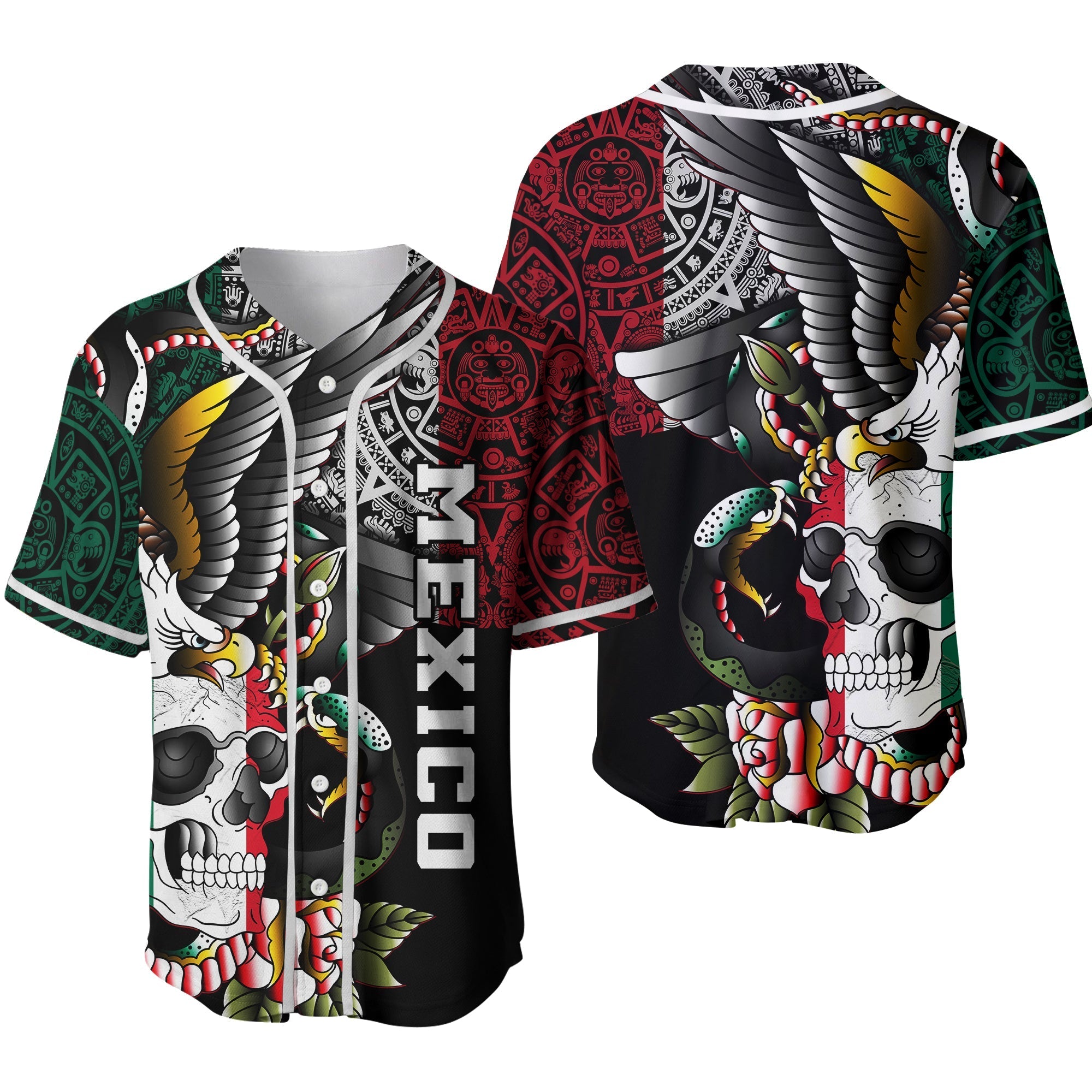 Mexico Baseball Jersey Mexican Skull Eagle With Angry Snake Ver.02 - Wonder Print Shop