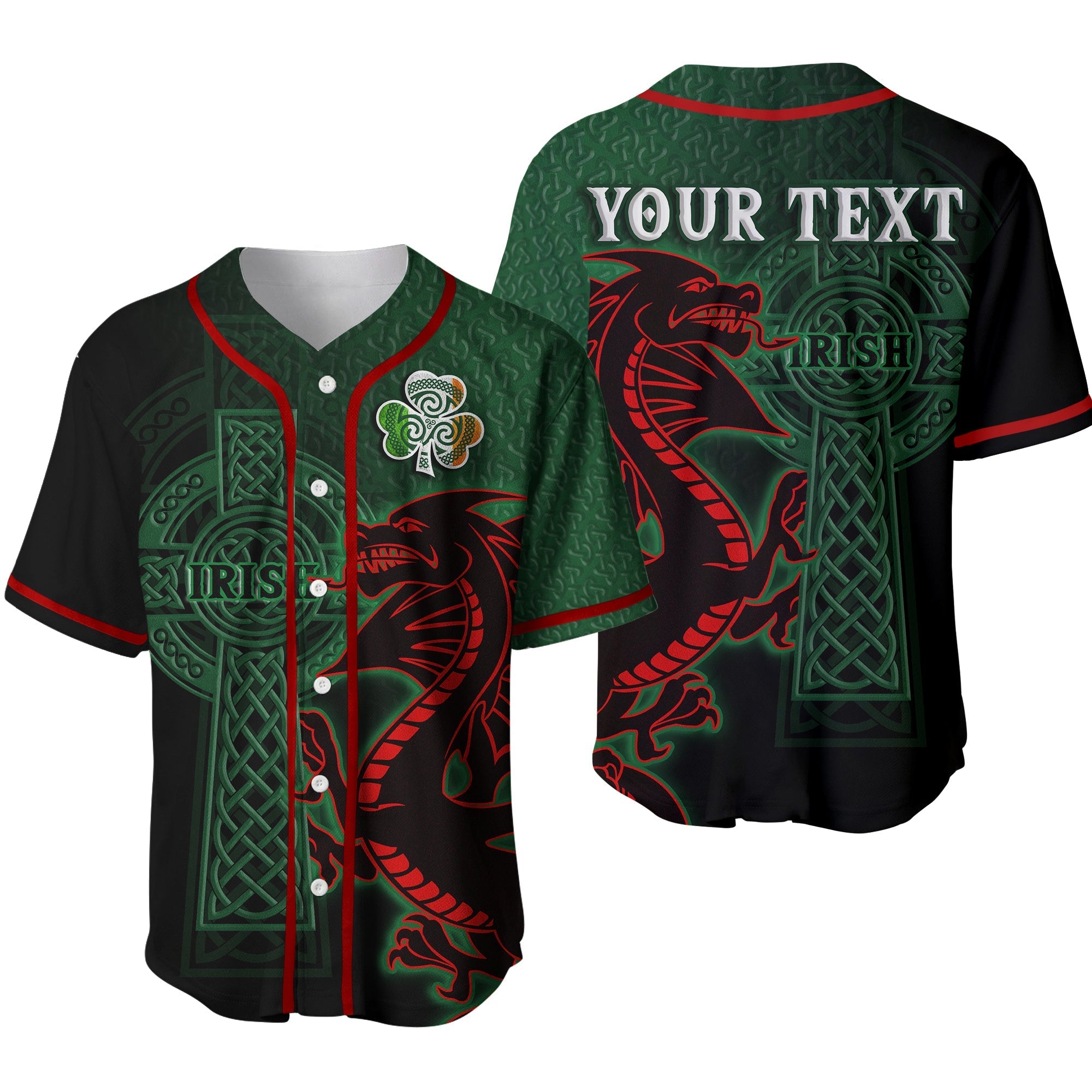 Custom Ireland Baseball Jersey The Shamrock Celtic Cross Mix Dragon Ver.02 - Wonder Print Shop