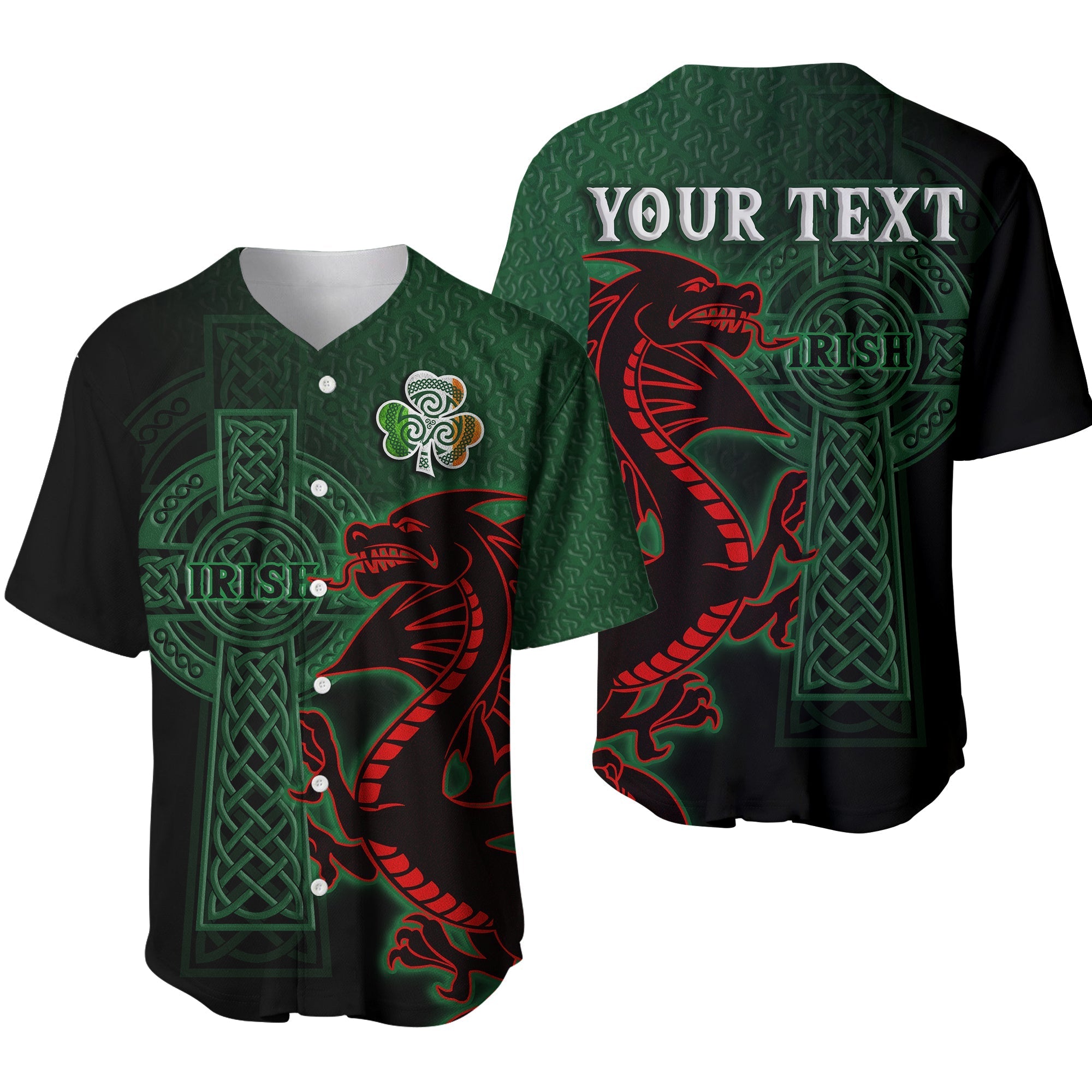 Custom Ireland Baseball Jersey The Shamrock Celtic Cross Mix Dragon - Wonder Print Shop