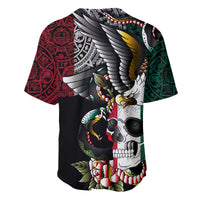 Baseball jersey with short sleeves and button-up collar, black with eagle skull graphic