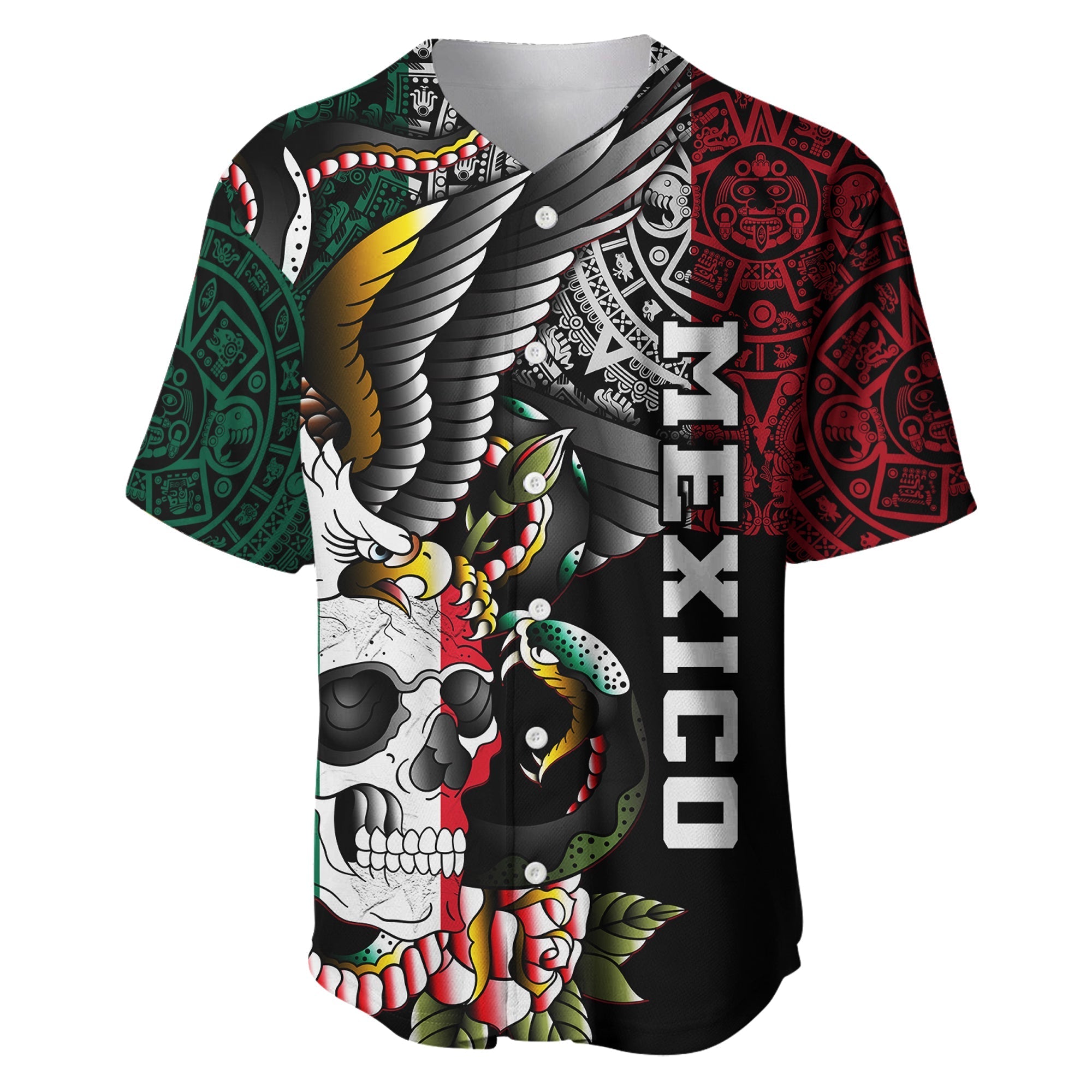 Mexico Baseball Jersey Mexican Skull Eagle With Angry Snake - Wonder Print Shop