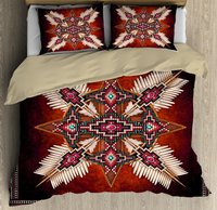 Multicolor geometric printed bedding set with star and feather pattern on duvet and shams