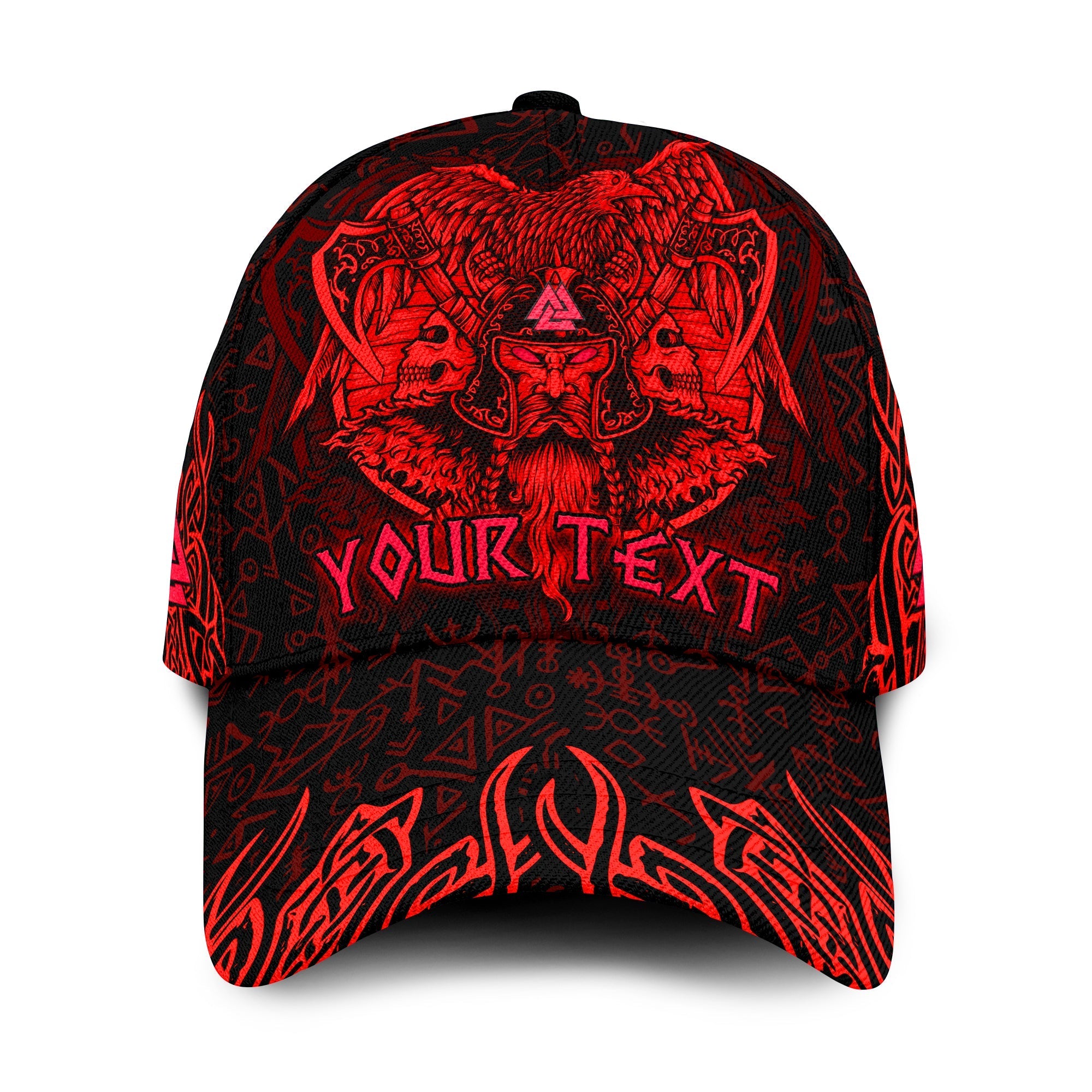 custom-viking-odin-classic-cap-celtic-knot-viking-head-with-axes-magical-runes-signs-red-color