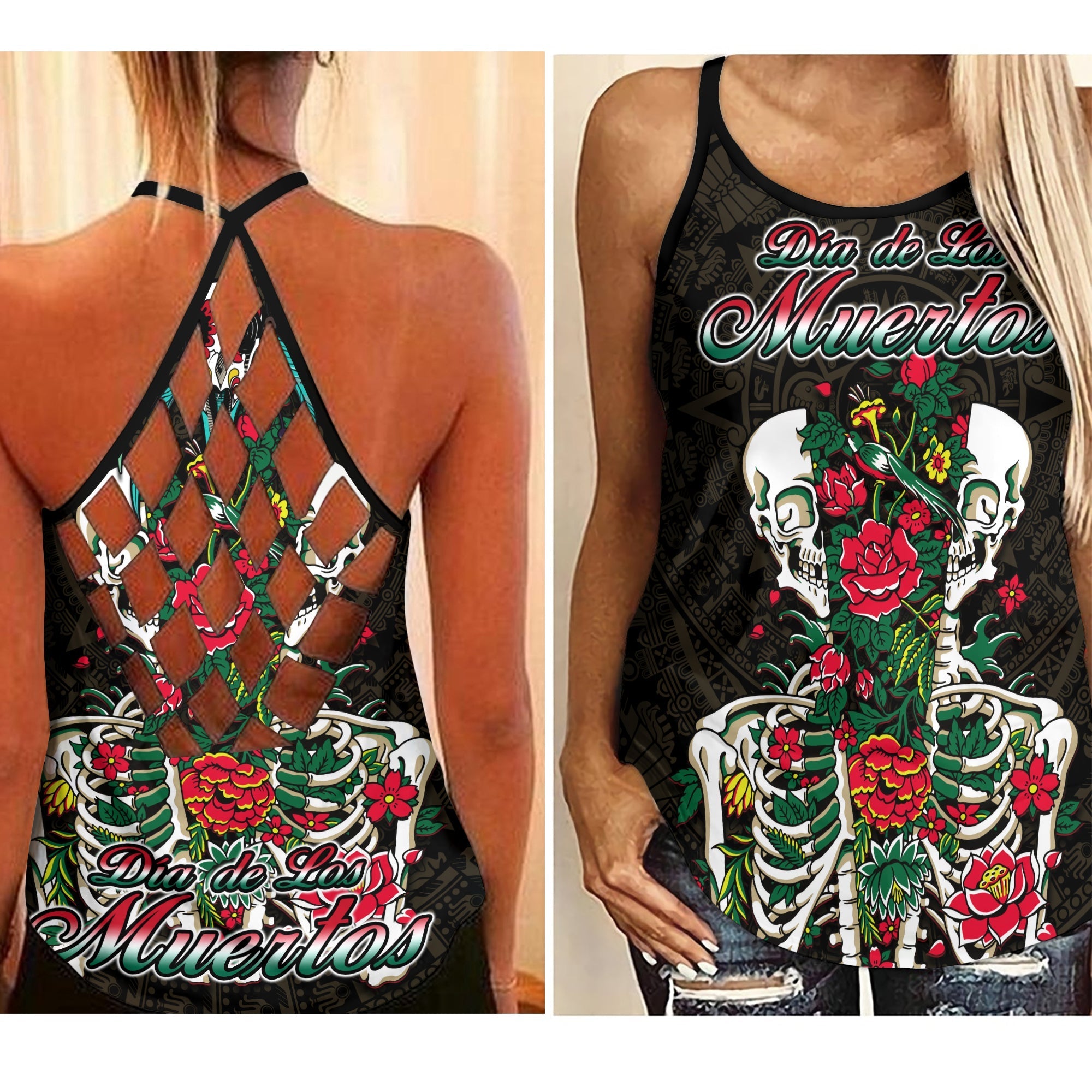 mexico-criss-cross-tank-top-floral-skull-dia-de-los-muertos