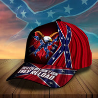 Patriotic baseball cap with eagle and flag side panel, slogan across front