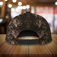 Brown-and-black baseball cap with eagle scale print and snapback strap