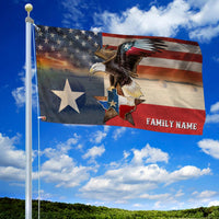 Texas patriot grommet flag flying on a flagpole with eagle and Texas star design