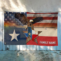 Personalized grommet hanging flag with eagle and Texas star patches, red white blue