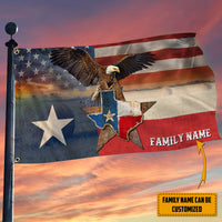 Personalized grommet hanging flag with eagle and Texas star patches, red white blue
