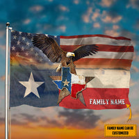 Personalized grommet hanging flag with eagle, Texas stars, and customizable name label