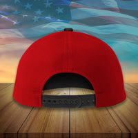 Red baseball cap back view with adjustable strap and ventilation eyelets