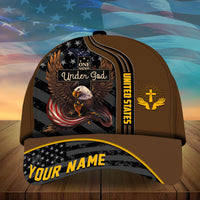 Brown baseball cap with eagle “Under God” panel and “YOUR NAME” on brim