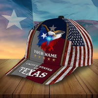 Navy and red striped baseball cap with eagle patch, stars, and custom name