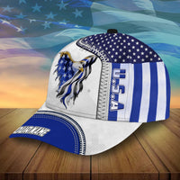 White and blue baseball cap with eagle artwork, star front, and YOUR NAME