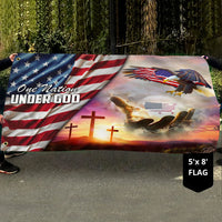 Patriotic grommet flag with eagle, crosses, stars and stripes, and 'One Nation Under God'