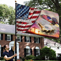 Patriotic grommet flag with eagle, crosses, stars and stripes, and 'One Nation Under God'