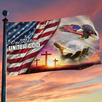 Patriotic grommet flag with eagle, stars and stripes, and 'One Nation Under God' lettering