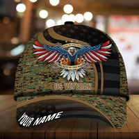 Olive camo baseball cap with 3D eagle emblem, 'US VETERAN' and 'YOUR NAME'.