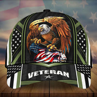 US veteran 3D eagle cap with American flag art and 'VETERAN' front, green accents