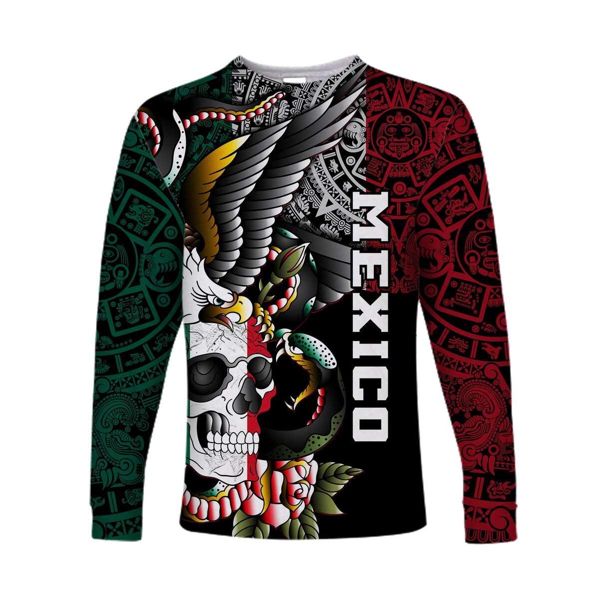 Unisex black long sleeve shirt with eagle, skull, snake graphic front