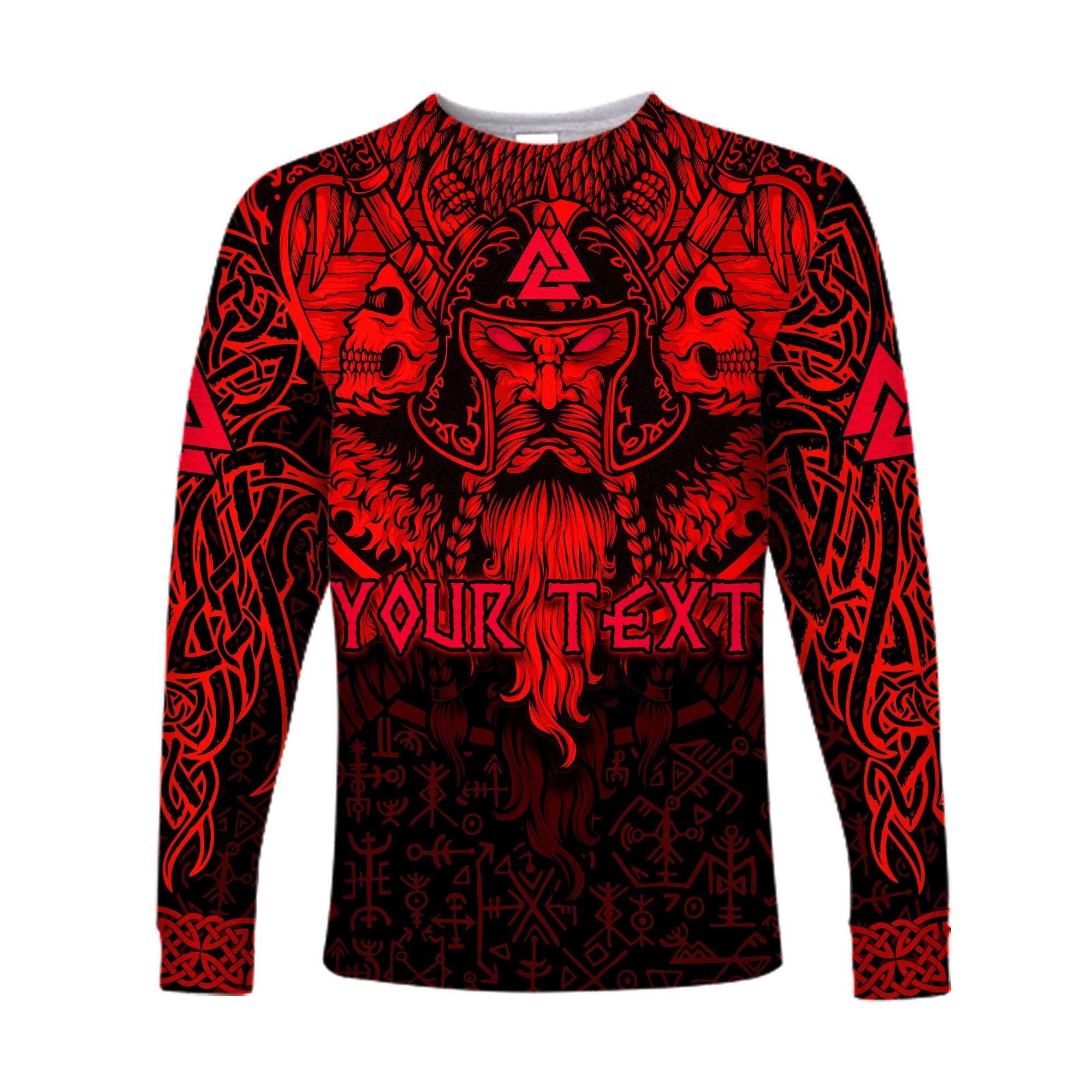 custom-viking-odin-long-sleeve-shirt-celtic-knot-viking-head-with-axes-magical-runes-signs-red-color