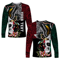 Black long-sleeve shirt with eagle, skull, and snake graphic; two angles shown.