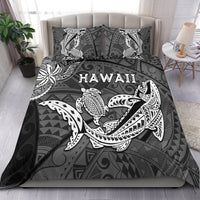 Black Hawaii bedding set with patterned shark and turtle artwork on comforter