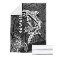 Black shark and turtle blanket with white ornamental tribal design