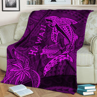 Purple tropical shark and turtle blanket with tribal pattern and Hawaii text