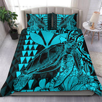 Teal sea turtle bedding set with two matching pillowcases, bold tribal pattern