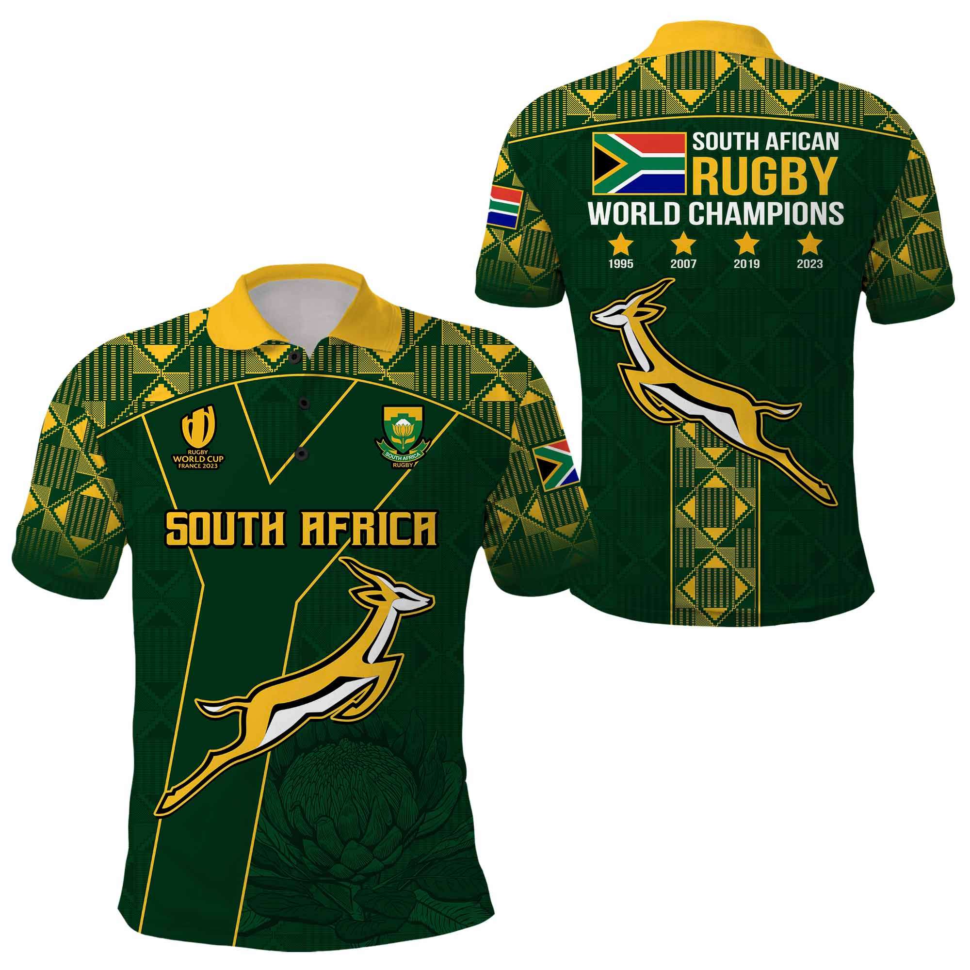 Springboks Rugby Polo Shirt South Africa History Champions LT9