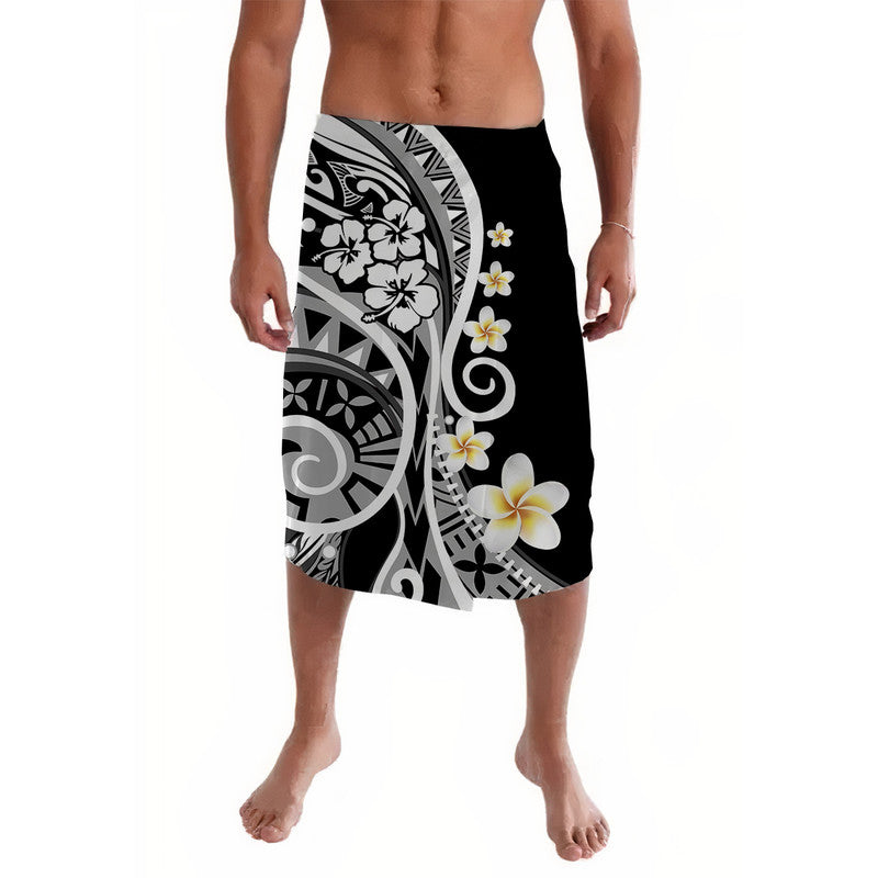Black Polynesian lavalava skirt with white and yellow floral print
