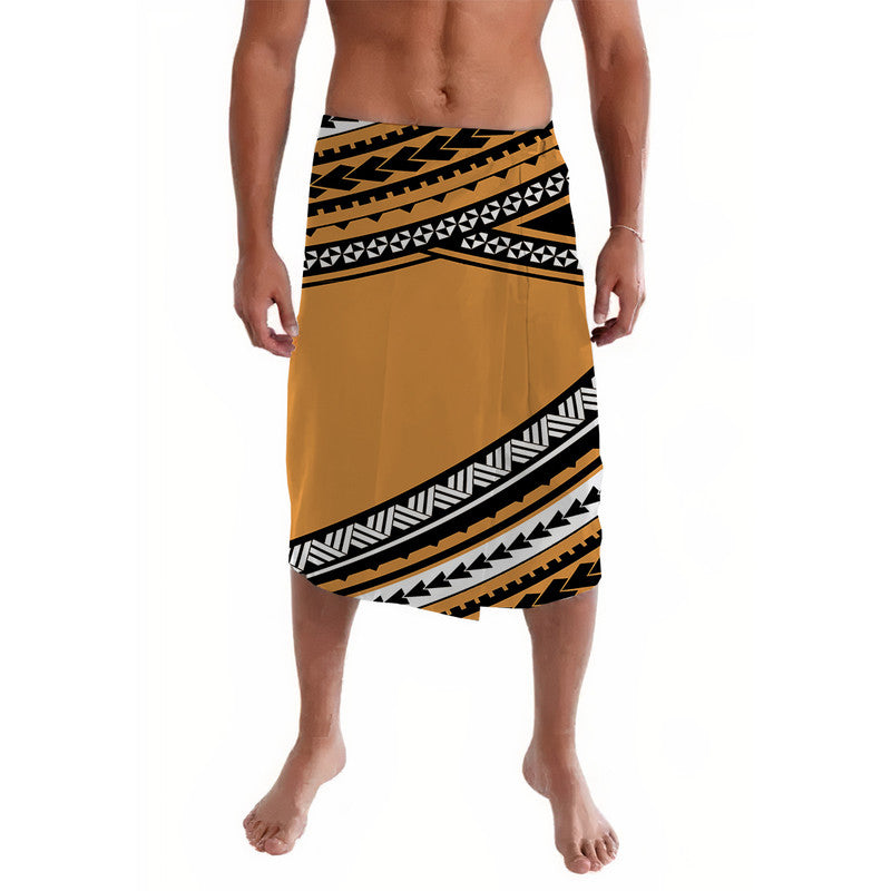 Gold lavalava wrap skirt with black and white geometric trim panels