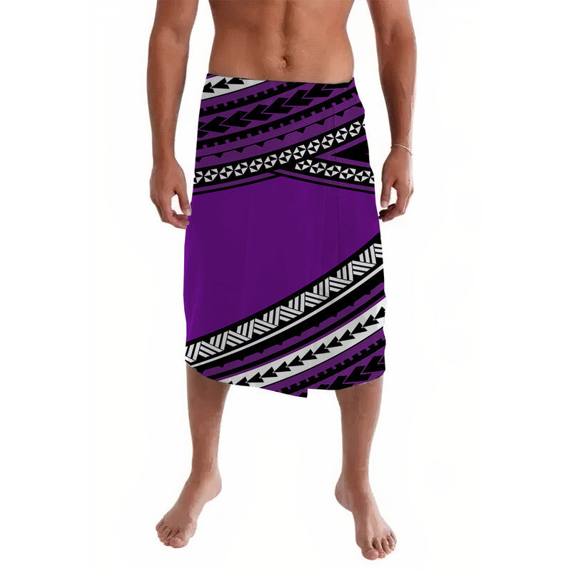 Purple lavalava wrap skirt with black-and-white geometric trim and side band