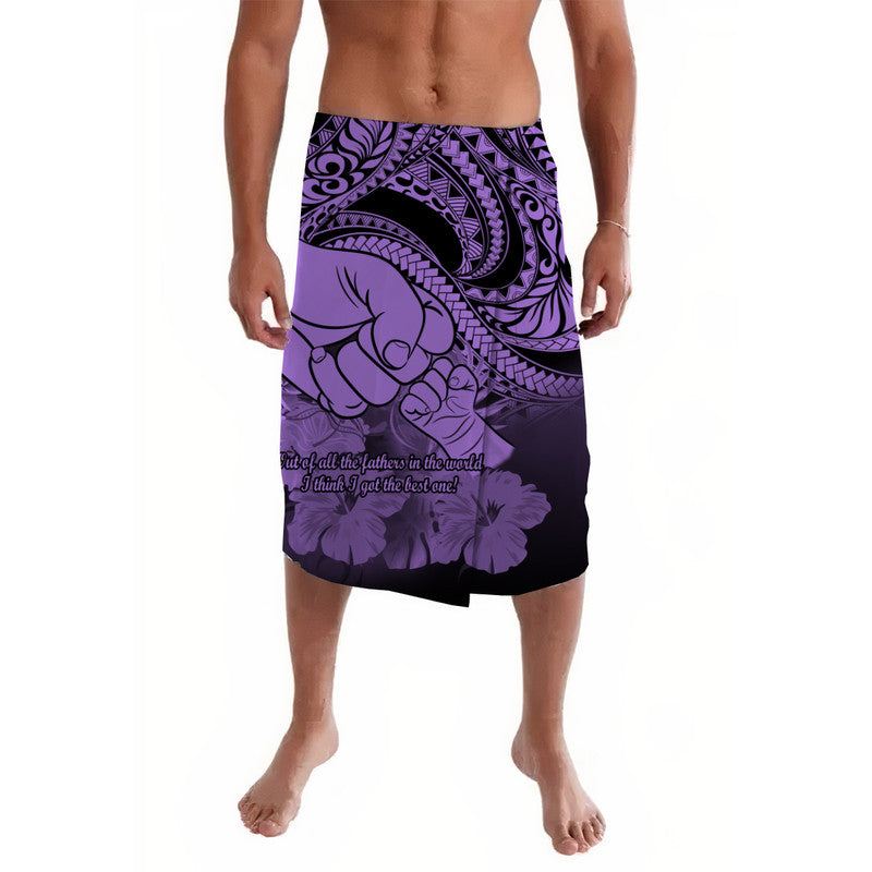 Purple tribal-print lavalava wrap skirt with bold swirling graphic